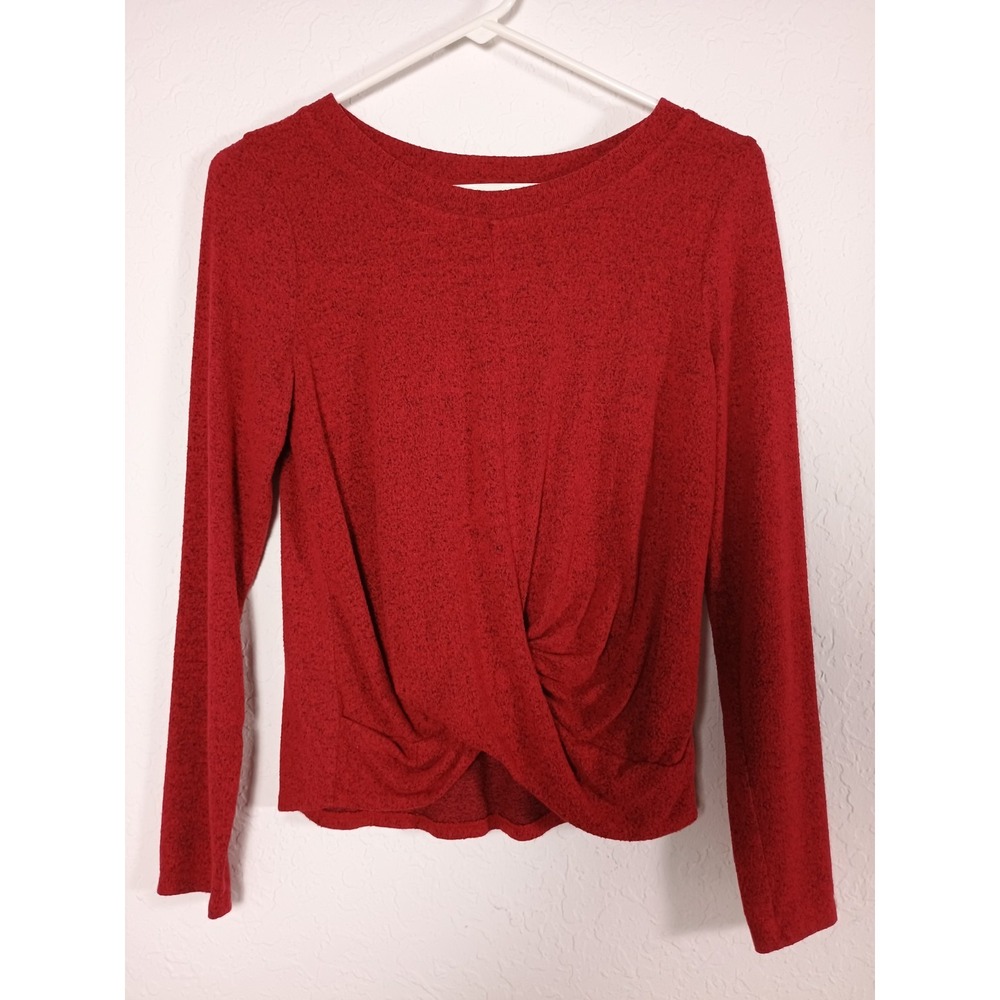 BY & BY Ultrasoft Twist Front Top Small Red Long Sleeve‎ Marled Stretchy Blouse